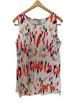 DKNY Sleeveless Split-Back Tank Blouse Size M Brushstroke Pattern Modern